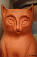 terracotta clay cat statue